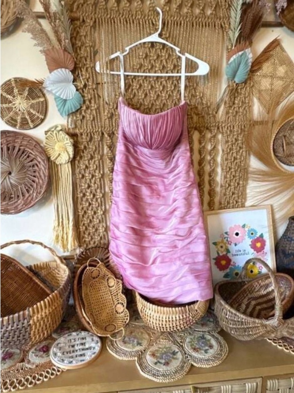 Bill Levkoff Strapless Ruched Mini Formal Dress in Pink